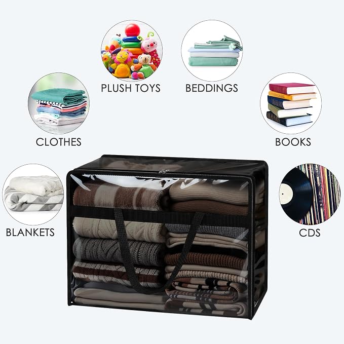Blanket Storage Bags 4 Pack 60L Clothes Comforter Bedding Container Black | - Image 4