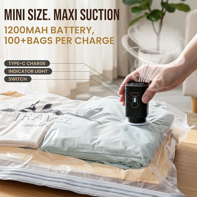 TAILI Vacuum Storage Bags with Rechargeable Pump, 16 Pack | Vacuum Seal Bags - Image 3