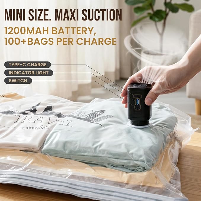 TAILI Vacuum Storage Bags with Rechargeable Pump, 12 Combo | Vacuum Seal Bags - Image 3