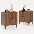 Walnut Fluted Nightstand Set of 2, Modern Night Stands by SUNWAVEHOME