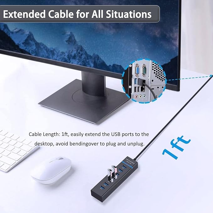 Upgraded USB Hub 3.0, VIENON 7-Port USB Extender Splitter for Laptop, PC, MacBook, Mac Pro, Mac mini, iMac, Surface Pro and More USB Devices