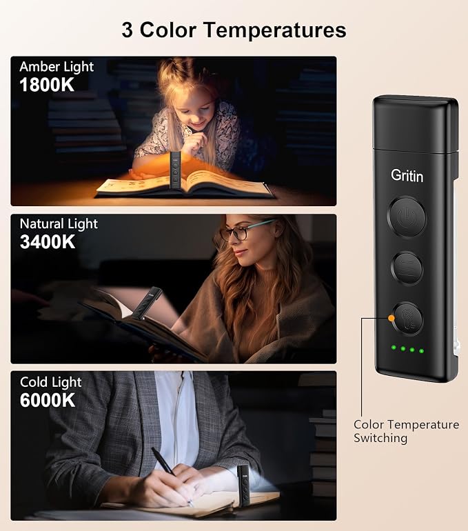 Gritin Book Light Rechargeable, Clip on LED Reading Light - Image 3