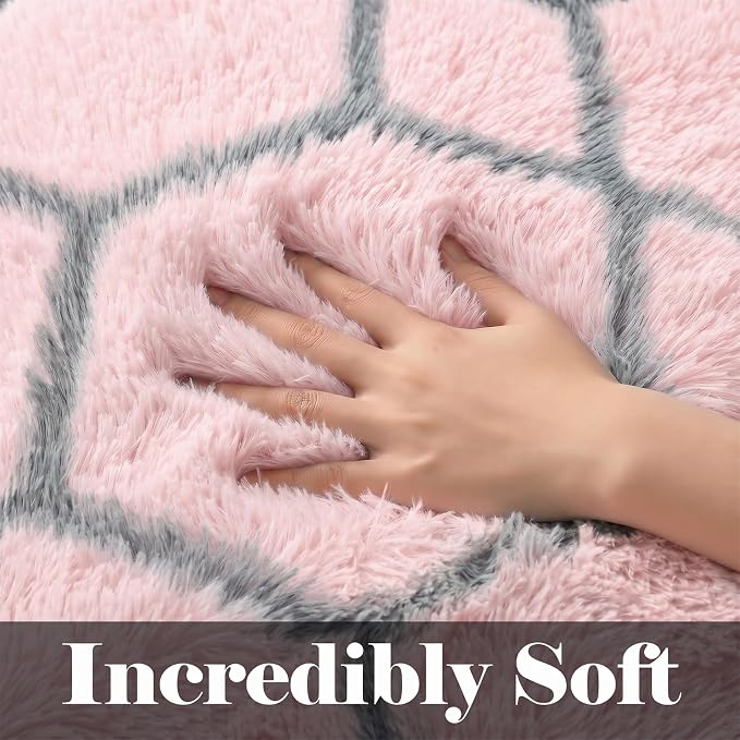 Area Rugs for Girls Bedroom Living Room, 4x6 Fluffy Pink and Grey Throw Rug - Image 2