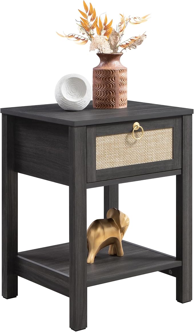 SICOTAS Rattan Nightstand with Storage Shelf, Boho Bedside Table End Table | - Image 10