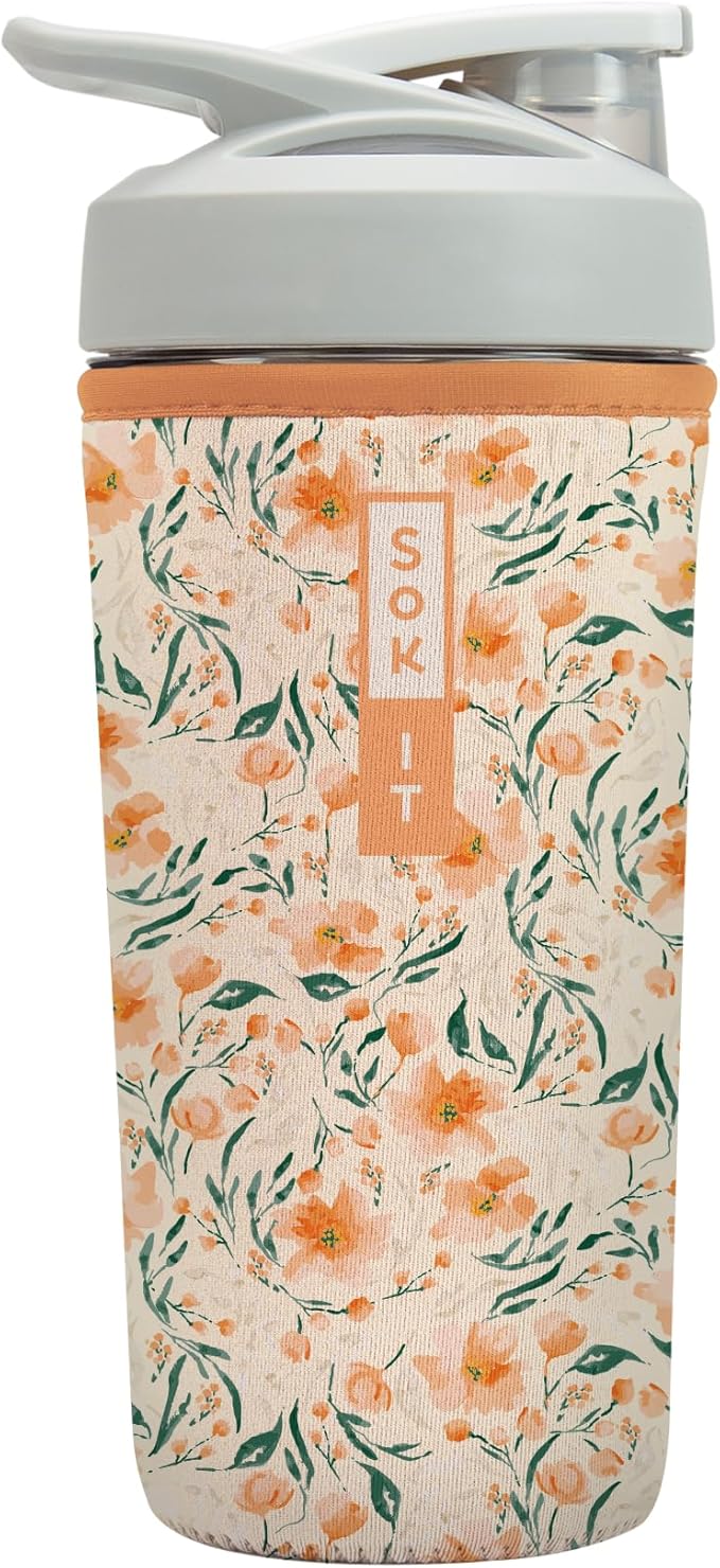Sok It BotlSok Protein Blender Shaker Bottle Sleeve Insulated Neoprene Cover (Blush Blossoms, Fits 28oz Blender)
