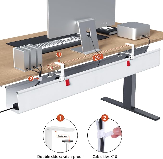 Univivi No Drill Under Desk Cable Management Tray, 48 inch Cable Management | - Image 3