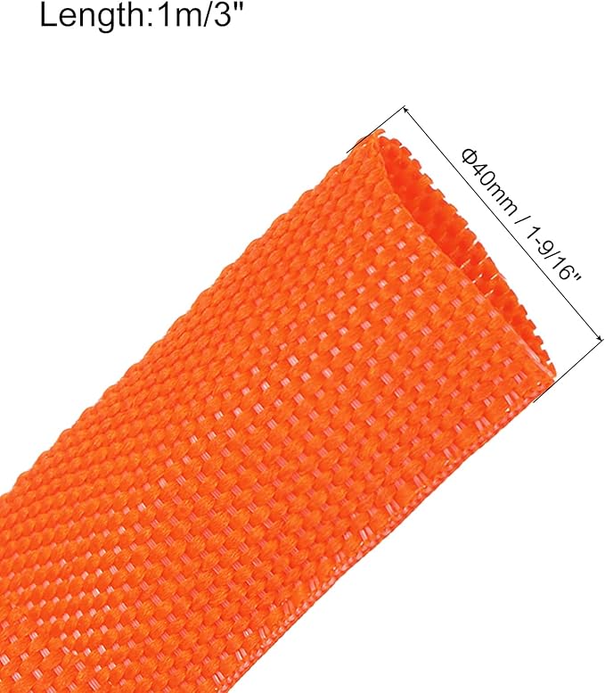 MECCANIXITY Braided Cable Sleeves Heat Shrinkable Fabric Sleeving, 1 9/16" 3ft Orange 2:1 Ratio Heat Shrinkable Cord Protector for Harness Cable, Network Cable Protection, Cable Management