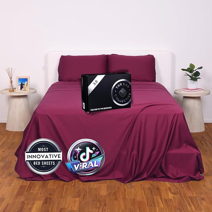 THE LAD COLLECTIVE 3.0 California King Bedding Set - 4-Piece Bedset w/Fitted Sheet, Top Sheet & 2 Standard Pillowcases [Duvet Not Included] - Bamboo-Cotton - New England