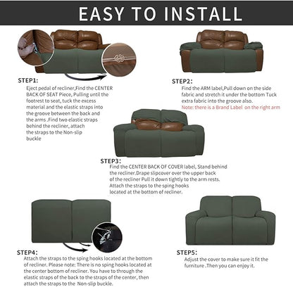 Easy-Going 6 Pieces Recliner Loveseat Stretch Sofa Slipcover Sofa Cover Furniture Protector Couch Soft with Elastic Bottom Kids, Spandex Jacquard Fabric Small Checks Olive Green