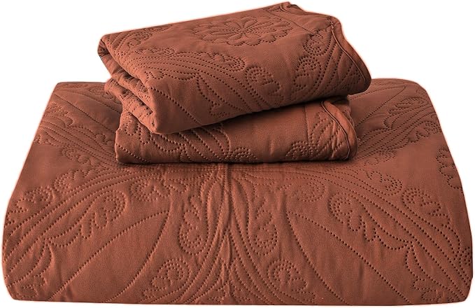Kingnex Oversized King Bedspreads 128x120 Ultrasonic Quilted Baked Clay | Extra - Image 8