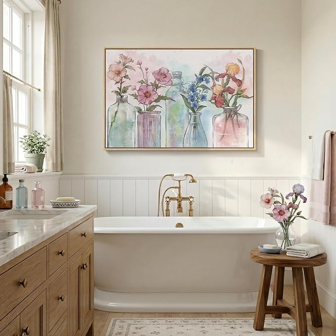 Framed Colorful Floral Wall Art, Modern Botanical in Vase Canvas Prints Painting - Image 5