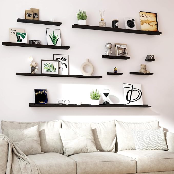 Black Floating Shelves for Wall Decor, 71 in Shelf - Image 6