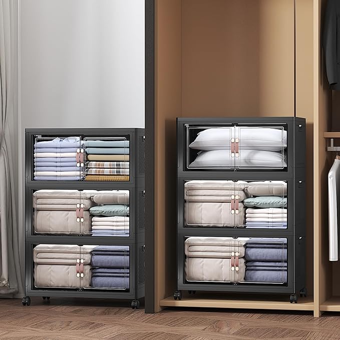 Extra Large Stackable Storage Bins with Lids & Wheels, Foldable Plastic Storage Bins (Dark, 330QT-55QT/14GAL*6Pack)