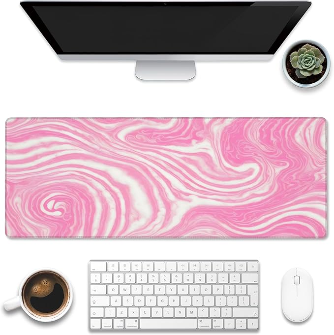 Eflxamz Desk Pad,Pink Marble Swirls Texture Desk Mat,Flow Liquid Waves Large Gaming Mouse Pad for Desk,Extended Big Computer Keyboard Mouse Pad with Non-Slip Base and Stitched Edge,31.5"x11.8"