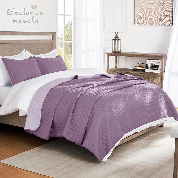 Exclusivo Mezcla Reversible California King Quilt Set, Dusty Lavender | - Image 2