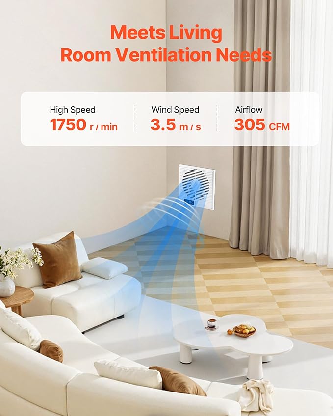 VEVOR Room to Room Fan, Two-Way Airflow Through-the-Wall Fan 8" with Remote, Temperature Control, 305 CFM 10-Speed Ventilation Quiet Vent for Bathroom, Laundry Room and Indoor