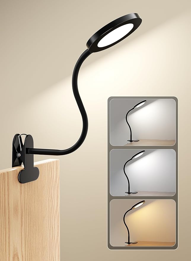 Black Clip On Reading Light, 450LM Book Light, 3 Modes Stepless Dim | CRI95 by deeloopLEDlight
