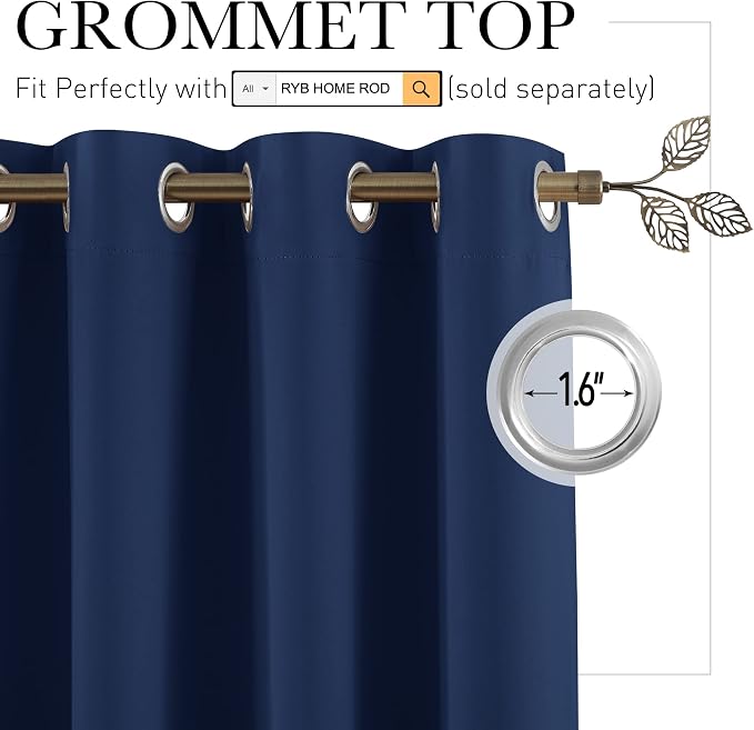 RYB HOME Room Divider Curtains Solid Heavy Duty Blackout Window Treatment | - Image 2
