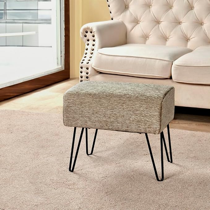 Home Soft Things Jacquard Chenille Ottoman, Tanga-Grey, Fuzzy Entry Way Ottoman - Image 9