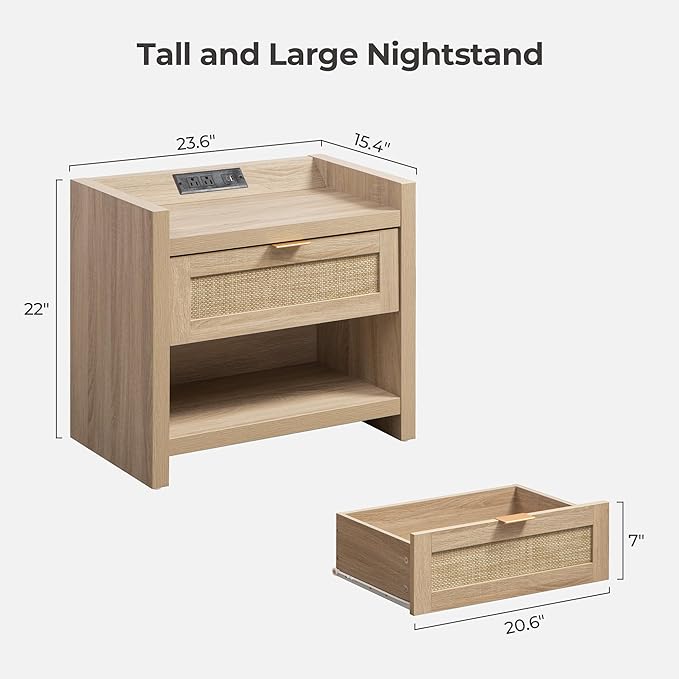 SICOTAS Rattan Nightstands Set of 2 : Bedside Table - Image 3