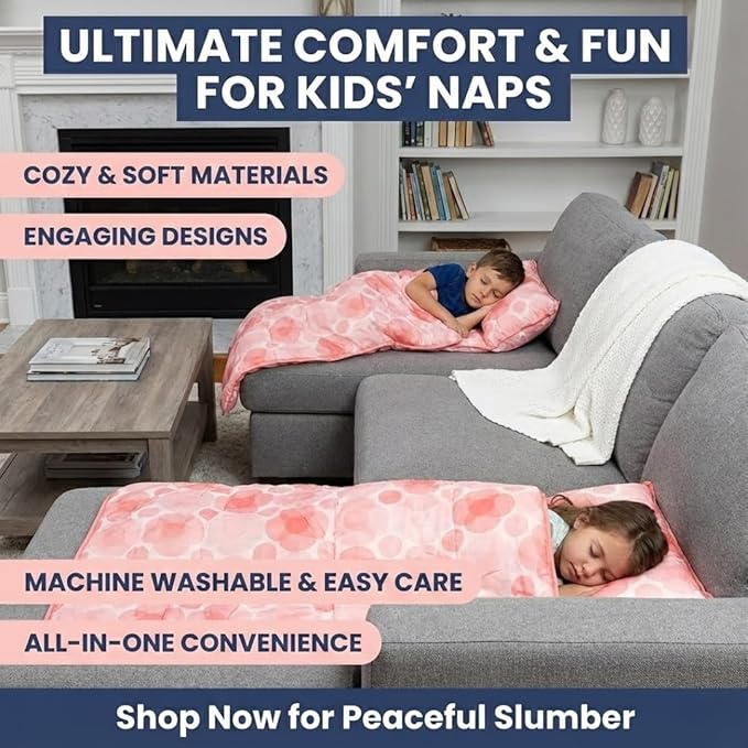 Toddler Nap Mat with Removable Pillow and Blanket (21" x 48") - Soft Sleep Mats for Kids, Daycare, Preschool, Travel - Machine Washable Roll Up Sleeping Bag - Nap Mat by Zunee