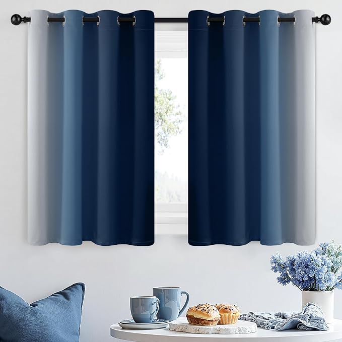 SimpleHome Ombre Blue to Grey White Curtains - Image 2
