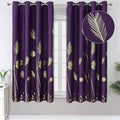 Purple Blackout Curtains for Bedroom, Room Darkening Gold Palm Tree Pattern by ESTELARTEXTILER