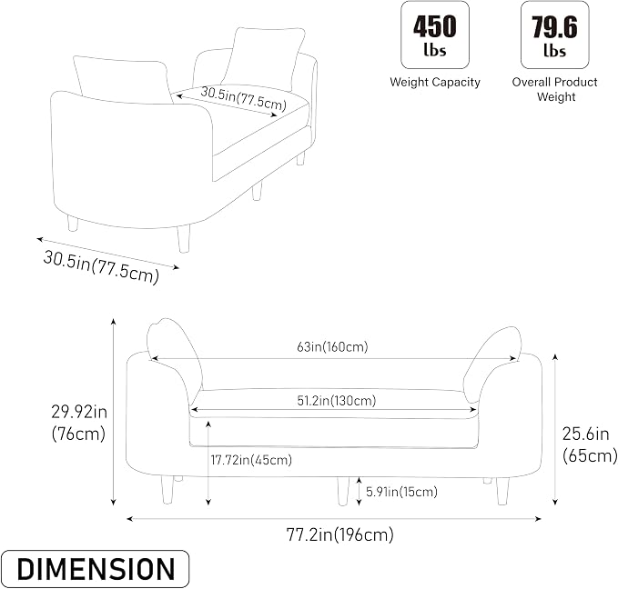 KEIKI Oversize 77.17" L Chenille End of Bed Bench Ottoman - Image 2