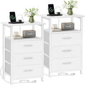 Nightstand Set of 2 with Charging Station, Bedside Table with USB Ports and by Vagusicc