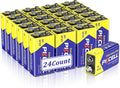 PKCELL 9V Batteries, 24 Pack 9 Volt Batteries Carbon Zinc, 9V Battery for Smoke Detector, Alarms, 6F22 Square Battery