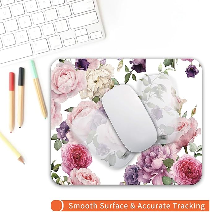 Armanza Square Mouse Pad Floral Roses,Personalized Premium-Textured Custom Mouse Mat Design,Washable Mousepad Cloth,Non-Slip Rubber Base Computer Mouse Pads for Wireless Mouse