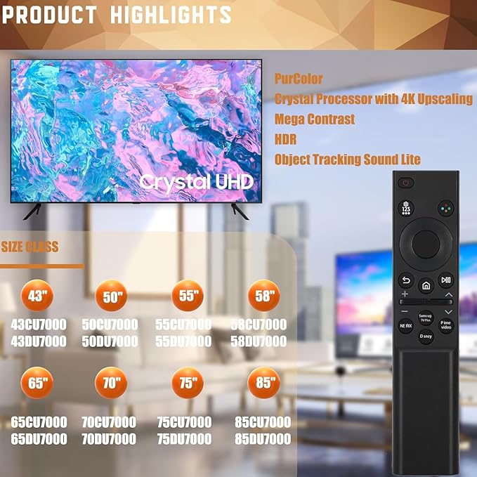 BN59-01388A Remote for Samsung Crystal 4K UHD CU7000 DU7200 Series Smart TV, Universal Bn59 Remote Control for All Samsung Smart QLED NEO LED 8K TVs, Universal for BN59-01388H BN59-01457A