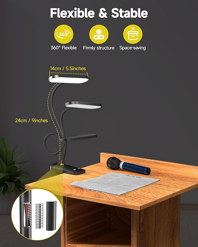 CUHIOY Rechargeable Clip on Light, Bed Headboard Reading Lamp, 5 Colors 5 - Image 4