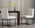 CIMOTA Modern Linen Dining Chair Set of 2, Mid Century Dining Room Chairs Fabric Upholstered Armless Side Chair with Black Sled Base for Dining Room, White Cream 2PCS