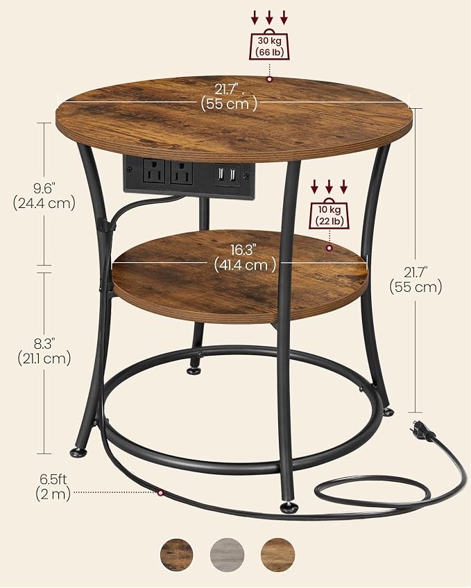 VASAGLE 21.7-Inch Round Side Table, 2-Tier End Table | Nightstand - Image 2