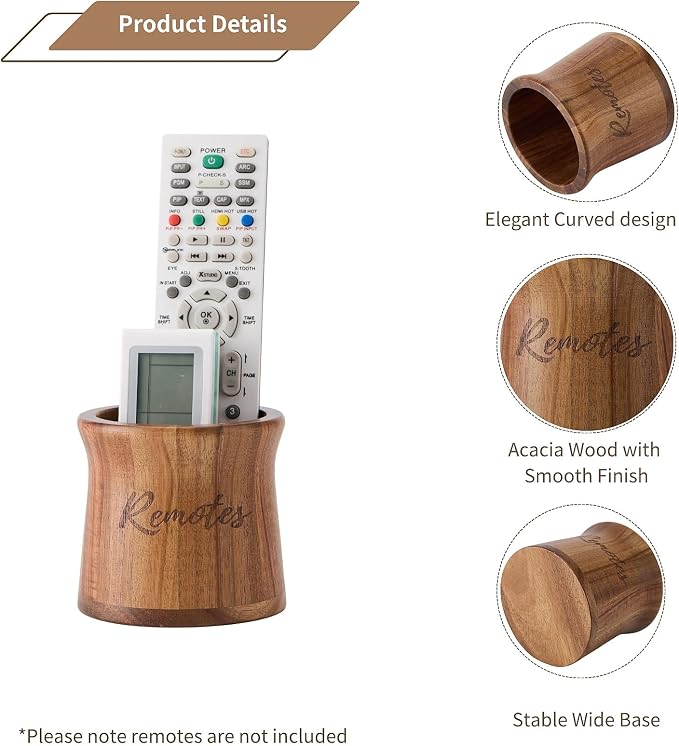Acacia Wood Small Remote Control Holder, Organizer - Image 3