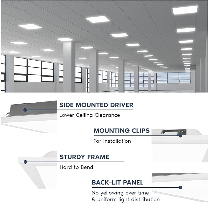 LUXRITE 2x2 FT LED Flat Panel Light, 5CCT Color Selectable 3000K 3500K 4000K 5000K 6500K, Wattage Selectable 20W/30W/40W, 5000 Lumens, LED Drop Ceiling Lights, 0-10V Dimmable, DLC & ETL (4 Pack)