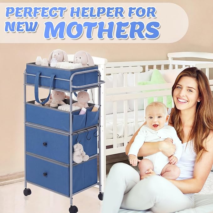 FoldTier 3In1 Baby Diaper Caddy Organizer Cart 4 Tier Large Capacity Metal - Image 5