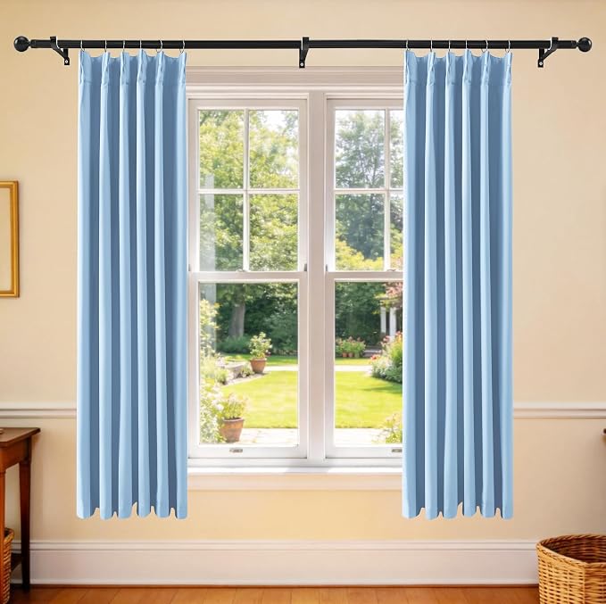 Etherealveil Light Blue Pinch Pleated Blackout Curtains 2 Panels 40"x72" | Back - Image 2