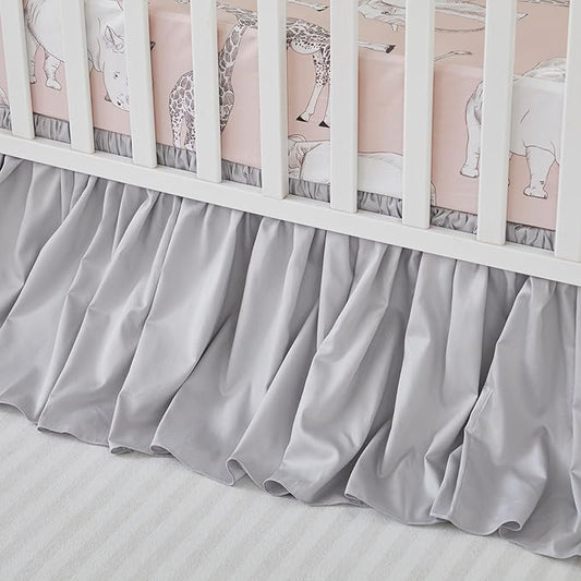 Brandream Crib Bed Skirt for Baby Girls Boys Gray Boho Bohemian Neutral Solid Cotton Toddler Bedskirt Farmhouse Chic Ruffle