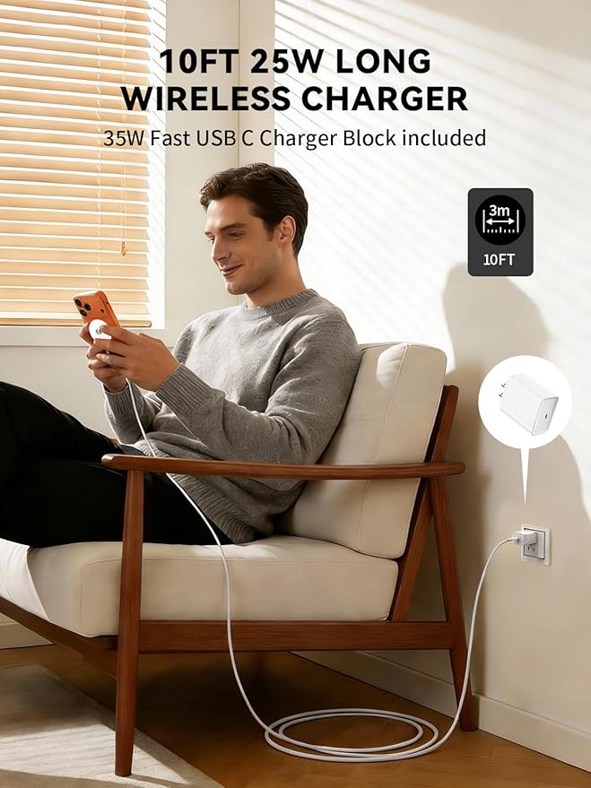 Qi2.2 25W Mag Safe Charger,10FT iPhone 17 Magnetic Wireless Fast Charger Wireless Mag Safe Fast Charging Pad with 35W USB C Power Adapter for iPhone Air 17 16 15 14 13 12 Pro Max Plus,AirPods Pro 2/3