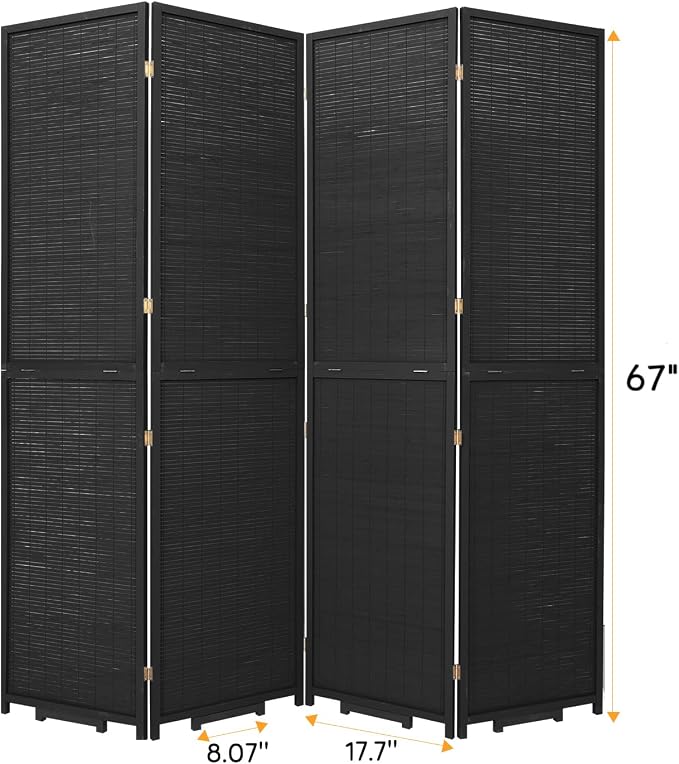 Bamboo Mesh Woven Room Divider 5.6FT, 4 Panel Folding Privacy Screen, Folding - Image 2