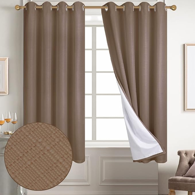 Diraysid 100% Blackout Curtains Cappuccino Linen Curtains - Image 2