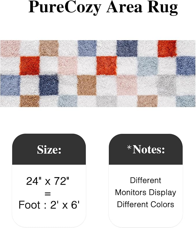 Checkered Runner Rug 2x6 for Bedroom Soft Fluffy Shag Carpet | Machine Washable - Image 3