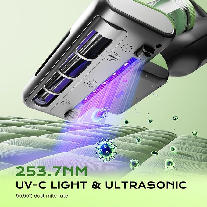 MYUAKO Mattress Vacuum Cleaner Bed Vacuum Versatile Handheld Vacuums with 500W 18Kpa Power Suction & 253.7nm U-V-C Light & Heating Tech & 30000 RPM/Min Brush Roll Rotation Corded