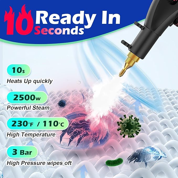 Flgocexs Steam Cleaner for Home,2500W Pressurized Steam Cleaner with 3 Brush Heads Portable Steamer for Cleaning Multi Surface Steam Cleaners with 2L Tank for Floor Car Carpet Upholstery