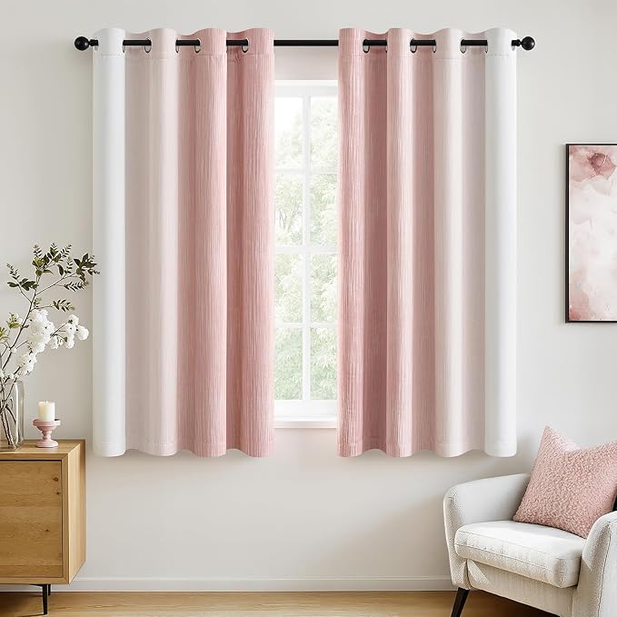 MIULEE Pink and Greyish White Ombre Blackout Curtains 52Wx54L Set of 2 | Full - Image 3
