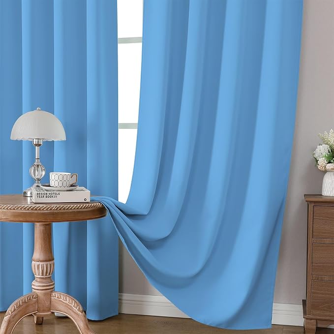 CUCRAF Light Blue Blackout Curtains 45 inch Length 2 Panels Set, Rod Pocket - Image 5