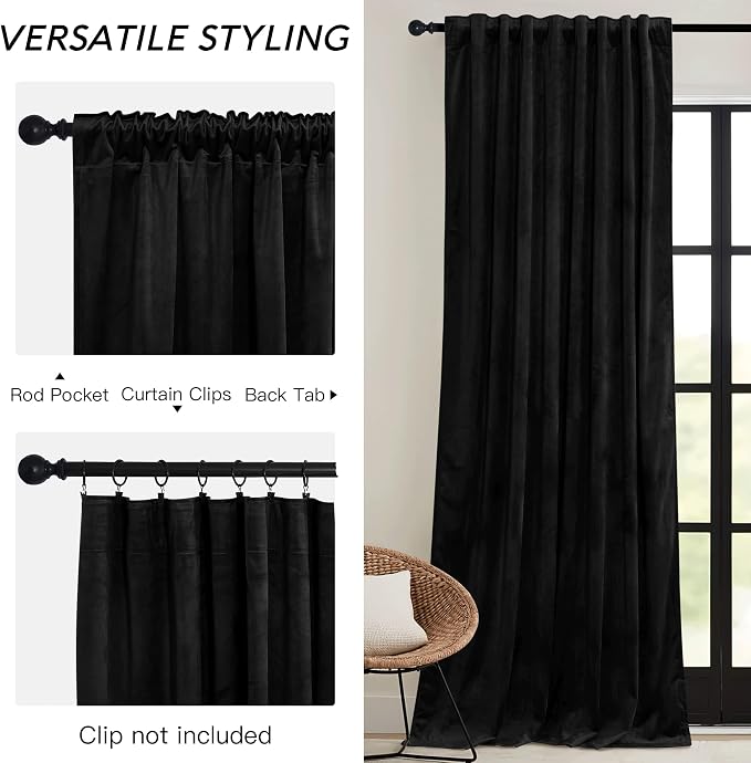 RYB HOME Velvet Curtains 102 inches Long, Extra Long High Ceiling Curtains | - Image 3