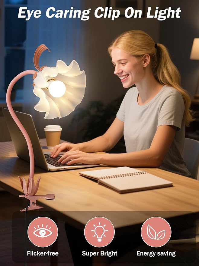 Desk Lamp Flower Clip on Light, 3 Color Modes Book Light Flexible Gooseneck LED - Image 6